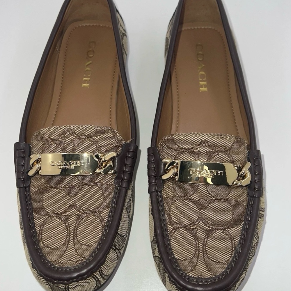 Coach Brown Leather Flats with Gold Hardware